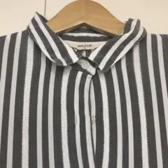 studio CLIP 半袖ロングシャツワンピース グレー系と白のストライプ