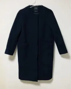NOBLE ノーカラーコート ウール ロングコート ネイビー 38サイズ
