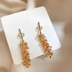 アクセサリー ピアス ラインストーン タッセル ロング ブラウン