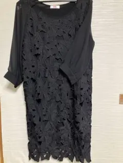 ブラック花柄レースワンピース Lサイズ
