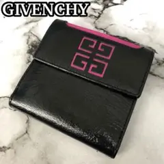 美品 ジバンシー 希少 二つ折り財布 4Gロゴ レザー ブラック×ピンク
