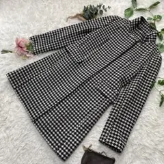 極美品 コムサイズム ロングコート スタンドカラー 千鳥柄 大きいサイズ L