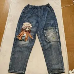 デニムパンツ キャラクター刺繍付き　総ゴム
