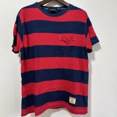 赤と紺のストライプ Tシャツ