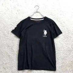 ユーエスポロアッスン【S】黒 半袖Tシャツ 刺繍ロゴ 男女兼用 カジュアル