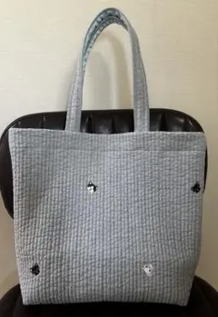 【期間限定在庫処分】ヌビ　トートバッグ　ブルー×ネコ　刺繍　肩かけ