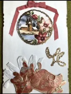 当時モノ アンティーク ポストカード フランス 木靴と宿り木 クリスマス