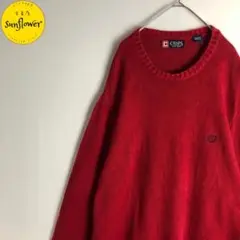 【ニット　チャップス　刺繍　ワンポイント　コットン100%　シンプル　赤　古着】