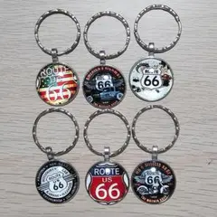 6個セット ルート66 ヴィンテージ風キーホルダー