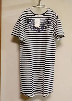 【未着用】grove ボーダー 膝丈ワンピース チュニック ロンＴ