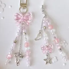 83.ビーズキーホルダー　ピンク