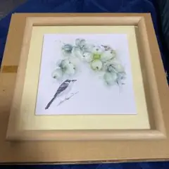 油絵　花とカワセミ　木製フレーム