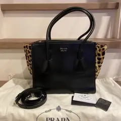 美品 プラダ 1BG625 ハラコ レオパード 2way ハンドバッグ 正規品