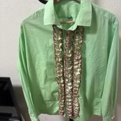 ミントグリーン フリル付きシャツ Lサイズ