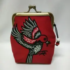 アフリカン8.5角型がま口ポーチ parent bird アフリカ布がま口