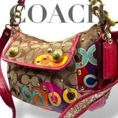 【良品】COACH 2way ショルダーバッグ　ハンド　マルチカラーシグネチャー