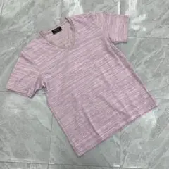 Men's Bigi Tシャツ Vネック ラベンダー ボーダー柄 Sサイズ