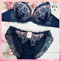 b7522【B75】ブラショーツセット 丸胸 ガーリーシャンデリア 紺×ピンク