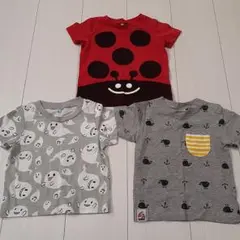 てんとう虫デザイン Tシャツ 赤、その他グレー2枚の3枚セット