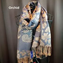 ★Orchid★ブルーベージュ柄ストール★70×178★新品未使用タグ付き★