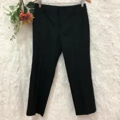★ニューヨーカー★ワイドパンツ【L】毛100% センタープレス 無地 ブラック
