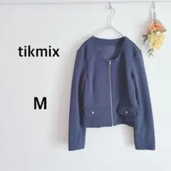 ティックミックス　ノーカラージャケット　ネイビー　金ジップ　上品　1166