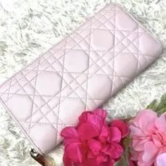 ⭐️良品⭐️ディオール レザー カナージュ ラウンドファスナー 長財布