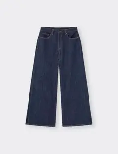 GU ミドルライズワイドジーンズ　丈補正 股下66センチ L ネイビー