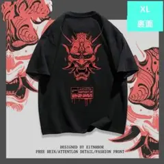赤い鬼デザイン Tシャツ ブラック