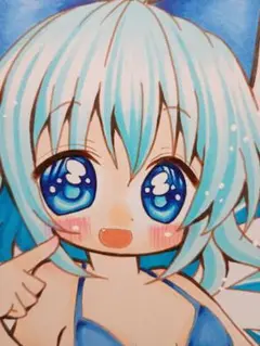 東方Project　チルノ　手描き　イラスト　コピック　アナログ　原画　B5