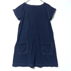 ネイビー コットン 半袖ワンピース M-L 無印良品