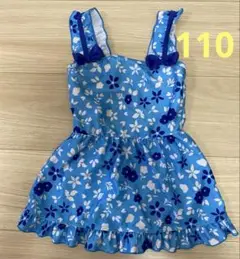 キッズ水着 花柄 青色 110
