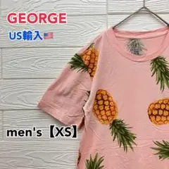 ●T487【US輸入】ジョージ パイナップル柄Tシャツ ピンク系 メンズ【XS】