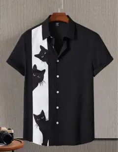 新品未使用 猫柄シャツ 黒白 黒猫 ユニセックス