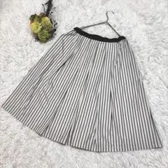 アムハースト　スカート　(M)　ベージュ　灰　ストライプ　Aライン　日本製