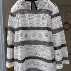 ECONOMIC レースストライプトップス M-Lサイズ