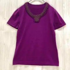PREMIERE プルミエール　ビジュー半袖ニット　美品　40 / L