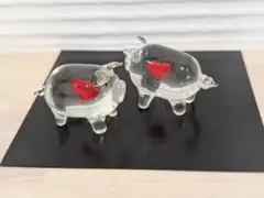 ガラス細工　ブタ　ハート　LOVE　愛　豚　硝子　小樽　置物