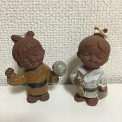 陶器製 手毬遊びこども 釣りこども人形 フィギュア 童子着物和服 昭和レトロ飾り