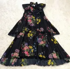 H&M × ERDEM✨️　花柄　プリーツワンピース　リボン　ノースリーブ　34