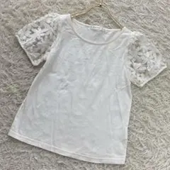 Couture brooch 袖刺繍Tシャツ ホワイト 38 透け感 キレイめ
