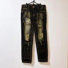 ダメージ加工ダークデニムパンツ サイズ33 デニムパンツ メンズ ジーンズ