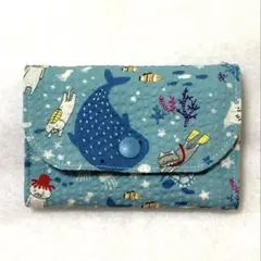 ハンドメイド　ミニ財布　仕切り付きミニポーチ　ダイビング猫