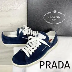 PRADA プラダ スニーカー ベロア シルバーロゴ ネイビー