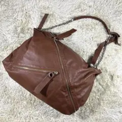 ✨希少極美品✨ルブタン チェーンショルダーバッグ ブラウン レザー 斜めがけ