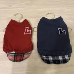 犬服 Lロゴ刺繍 チェック柄 2点セット