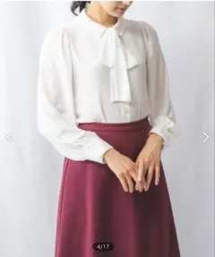 無地ジョーゼットボウタイ付ブラウス　上品　お嬢様