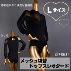 Lサイズ　社交ダンス　ラテン　ブラック　メッシュ トップス レオタード　　黒　N