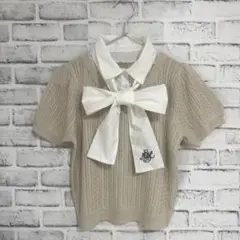 【MAJESTIC LEGON】リボンセットドッキング半袖ニット アイボリー M
