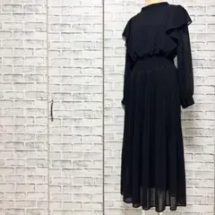 grove グローブ ロングワンピース プリーツスカート 長袖 ウエストマーク